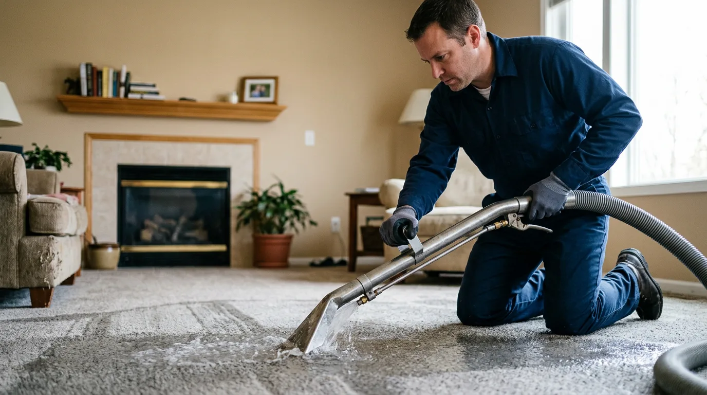 Water damage restoration technician working near Hamburg, MN